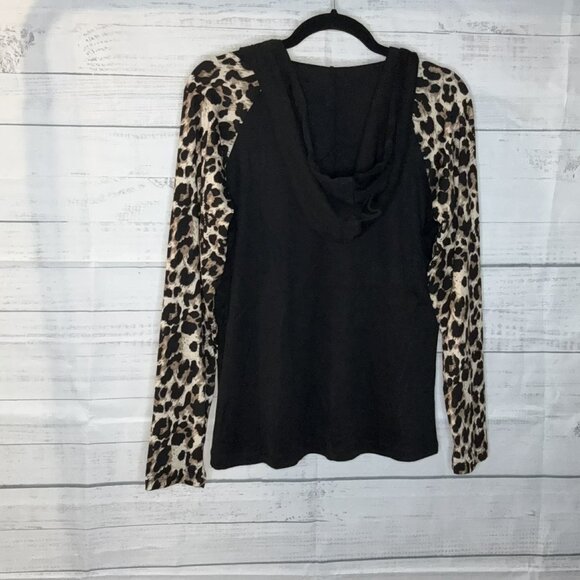 NWOT Black Leopard Print Hoodie - Picture 5 of 5